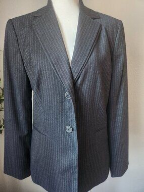 Calvin Klein Pinstripe Blazer Stretch Black Tailored Jacket Size 8